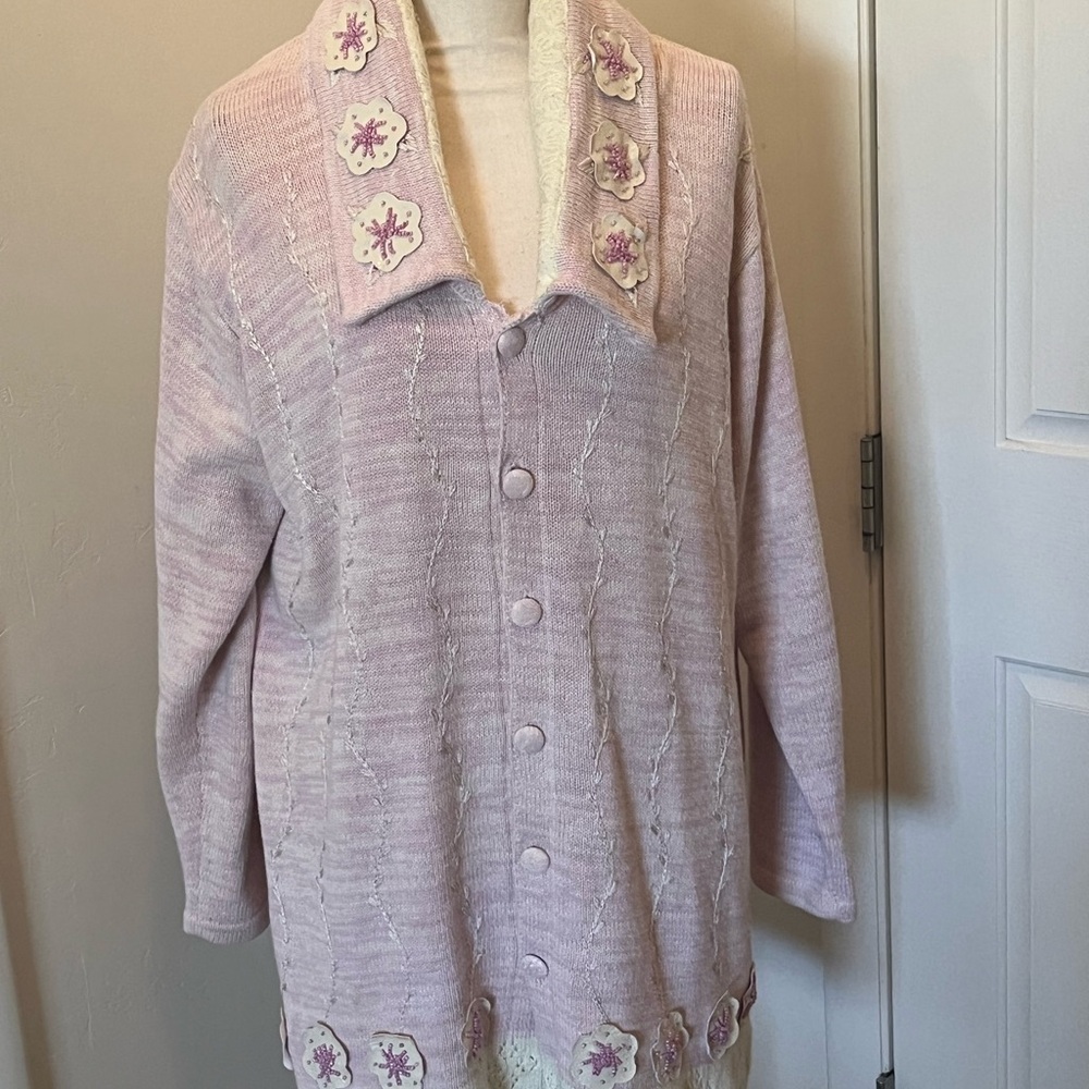 Storybook Knits Rare Vintage Pink Lace Cardigan 1X